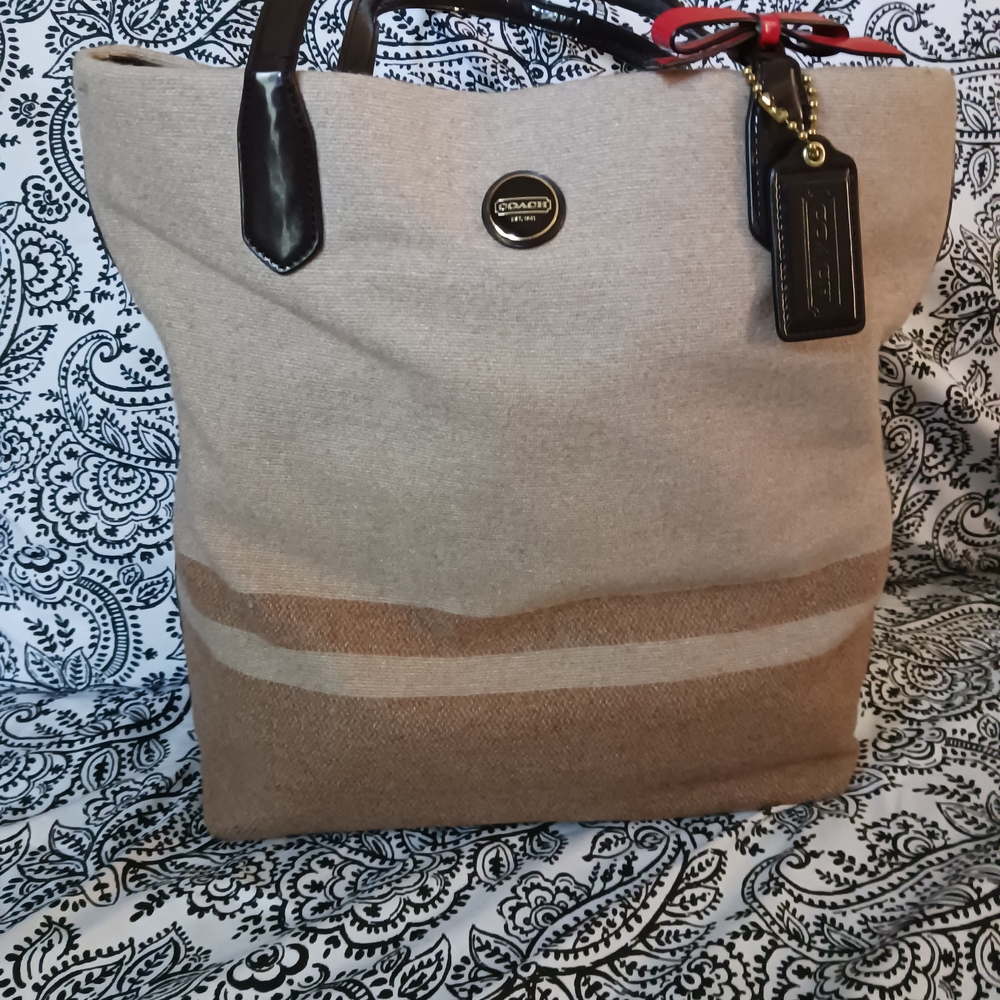 Coach Beige and Brown Tote with Black Accents
